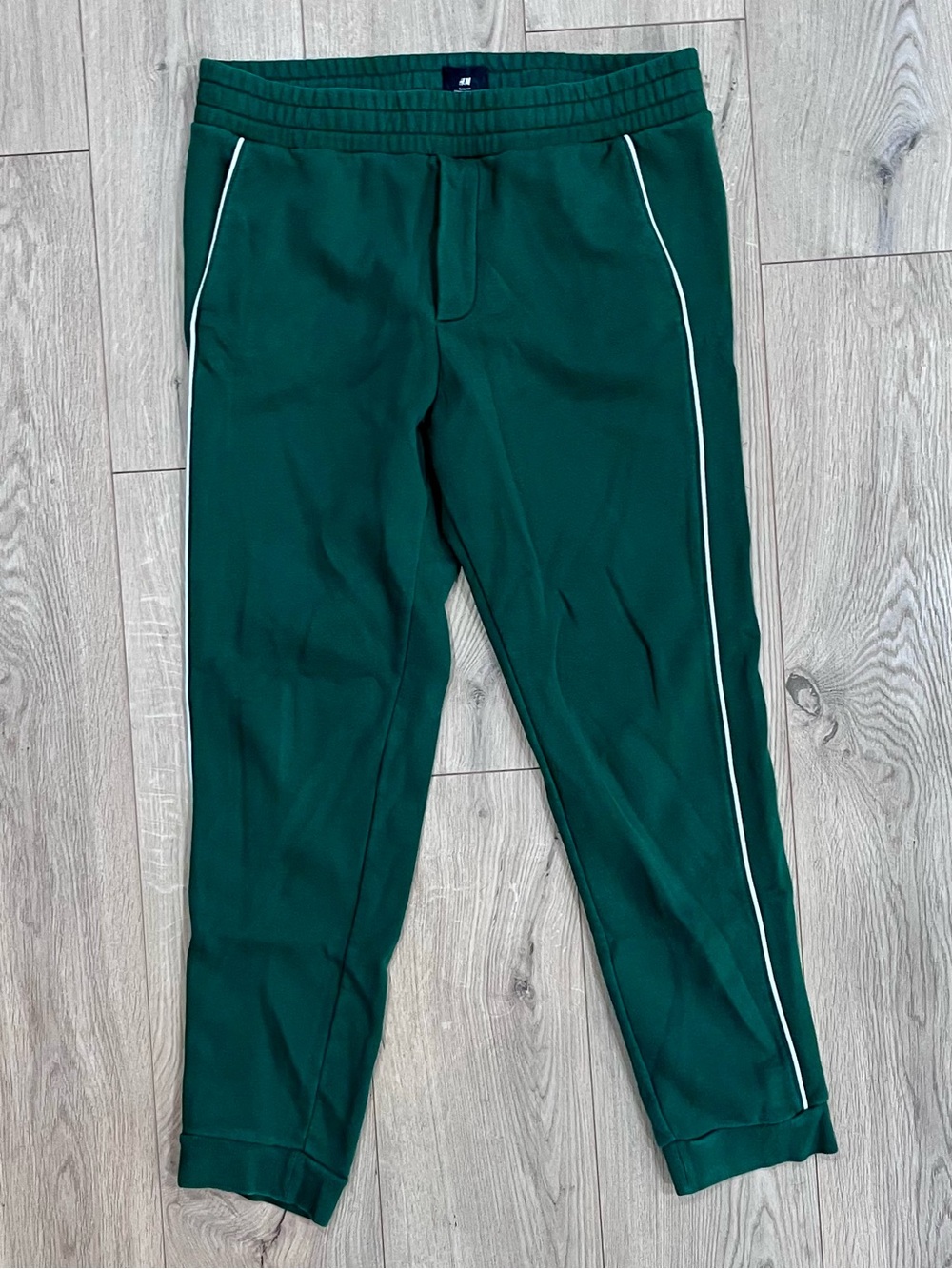 H&M Large Men's Dark Green Joggers with White Side Piping